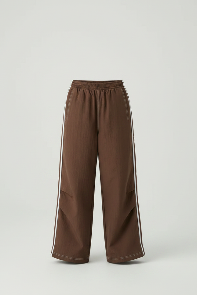 Pantalon Parachute Marron Ample Rayures Blanches - Polyester - vue 3
