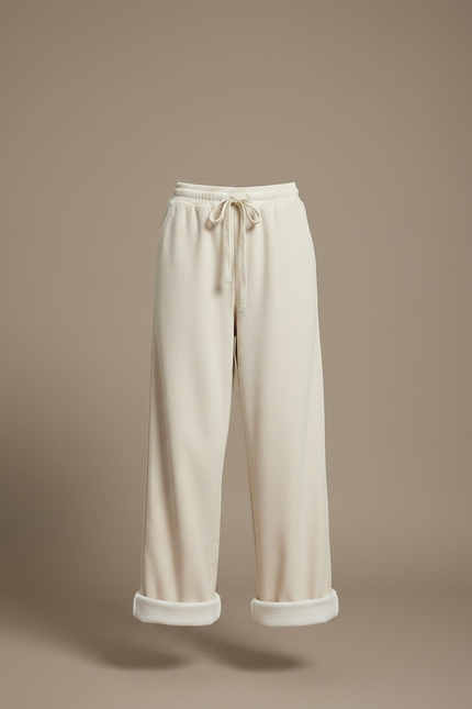Pantalon Parachute Crème Côtelé Ample Doublé Polaire - Beige Cordé - vue 3