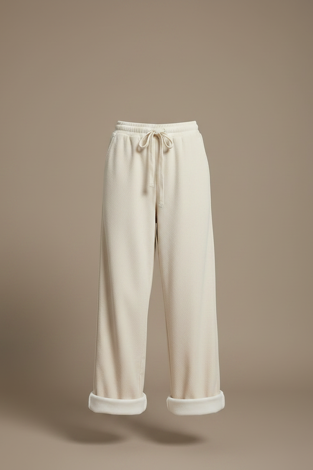Pantalon Parachute Crème Côtelé Ample Doublé Polaire - Beige Cordé - vue 3