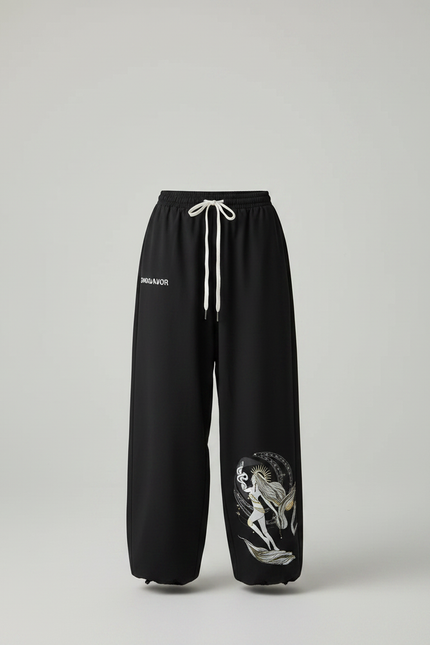 Pantalon Parachute Noir Ample Imprimé Mythique Femme - Polyester - vue 3