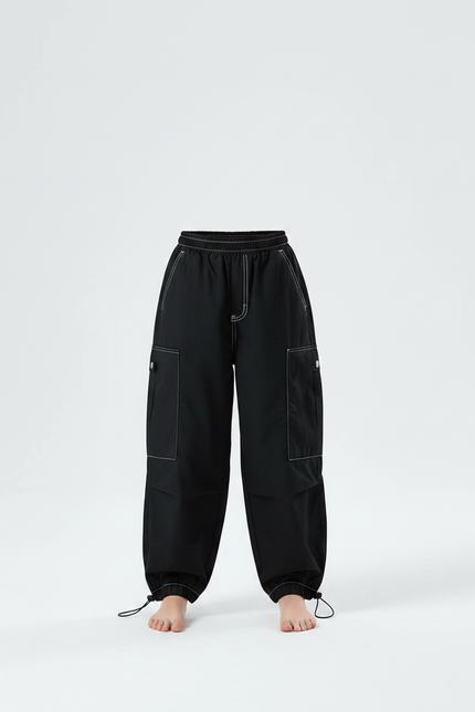 Pantalon Parachute Noir Cargo Ample Fille Décontracté - Polyester - vue 3