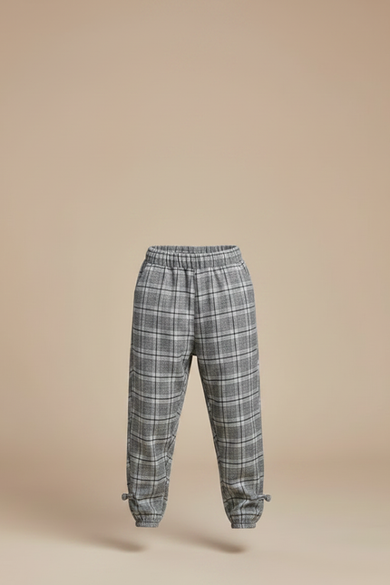 Pantalon Parachute Carreaux Gris Ample Enfant Coton - Tweed - vue 3