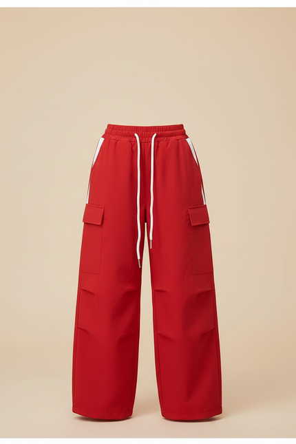 Pantalon Parachute Rouge Ample Cargo Fille Sport - Polyester - vue 3