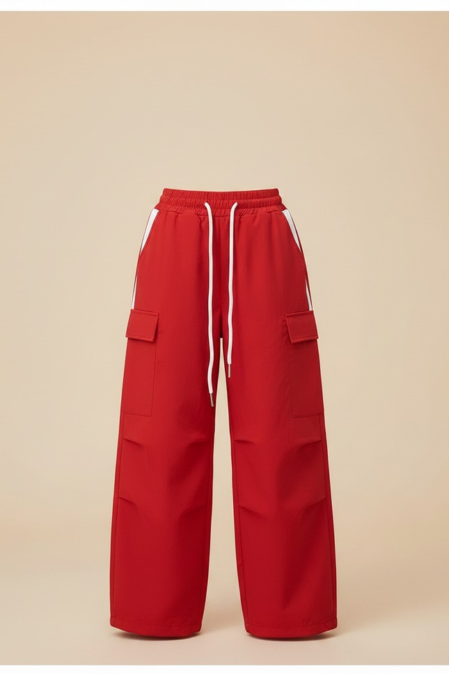 Pantalon Parachute Rouge Ample Cargo Fille Sport - Polyester - vue 3