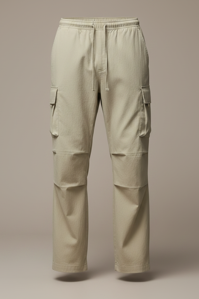 Pantalon Parachute Cargo Ample Beige Coton Homme - vue 3