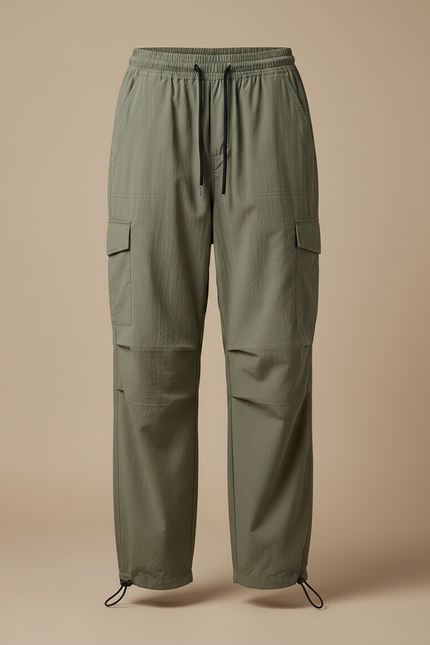 Pantalon Parachute Kaki Cargo Ample Cordon Fluide Femme - Polyester - vue 3