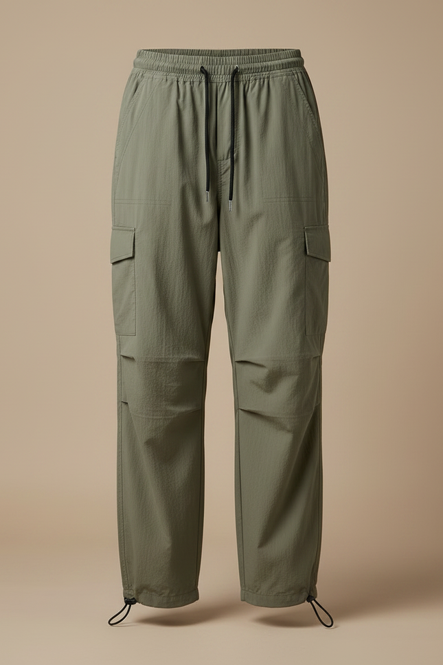 Pantalon Parachute Kaki Cargo Ample Cordon Fluide Femme - Polyester - vue 3