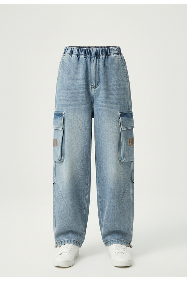 Pantalon Parachute Jean Cargo Ample Garçon Décontracté - Bleu - vue 3