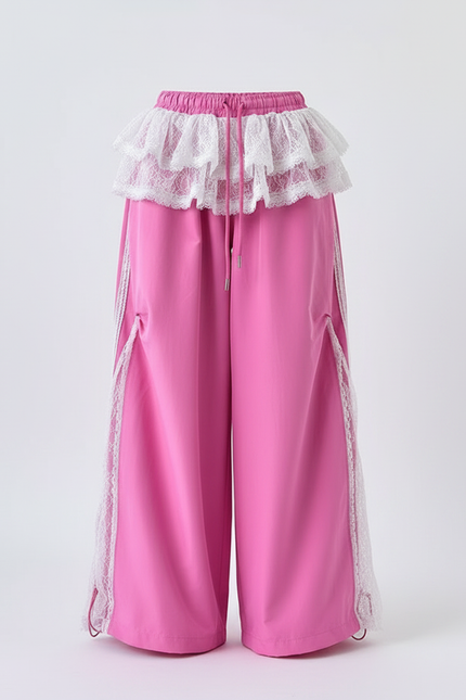 Pantalon Parachute Rose Large Dentelle Enfant - Polyester - vue 3