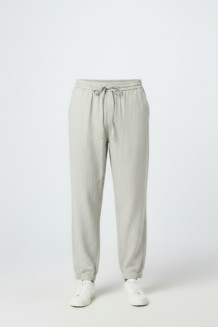 Pantalon Parachute Gris Clair Coton Lin Décontracté Homme - vue 3