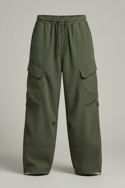Pantalon Parachute Kaki Cargo Ample Garçon Streetwear - Polyester - vue 3