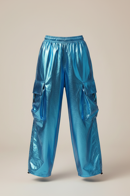Pantalon Parachute Bleu Brillant Cargo Ample Enfant - Polyester - vue 3