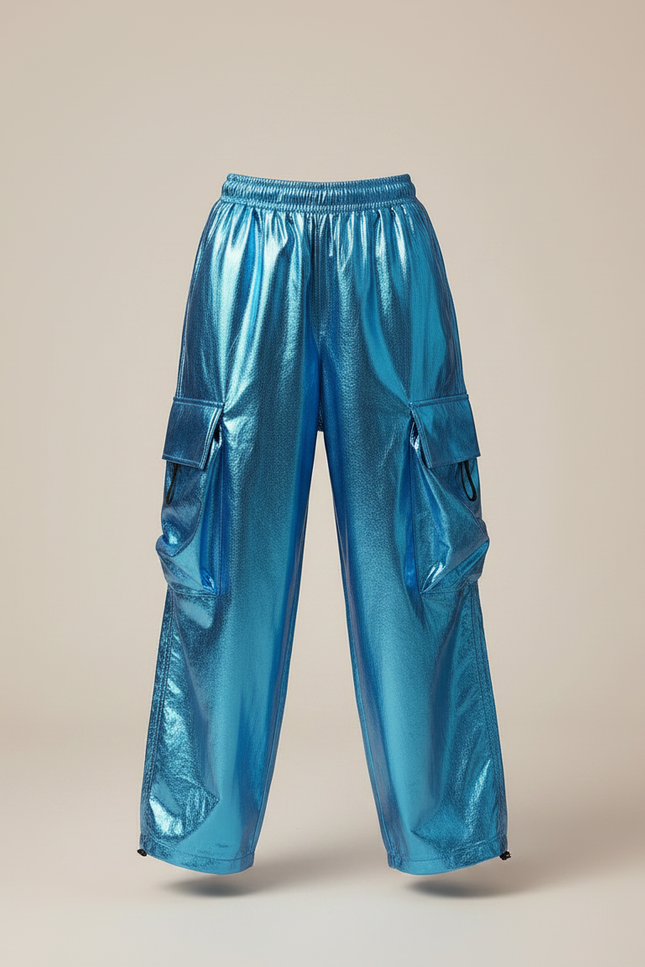 Pantalon Parachute Bleu Brillant Cargo Ample Enfant - Polyester - vue 3