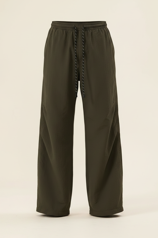 Pantalon Parachute Kaki Ample Cordon Décontracté Homme Large - Polyester - vue 3