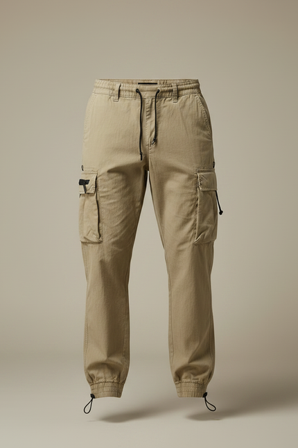 Pantalon Parachute Kaki Cargo Cordon Jogger Casual Homme - Gabardine - vue 3