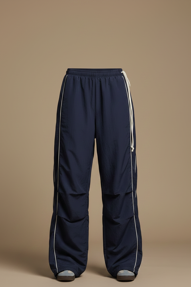 Pantalon Parachute Bleu Marine Ample Décontracté Fluide - Polyester - vue 3