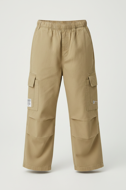 Pantalon Parachute Kaki Ample Coton Enfant Cargo - vue 3