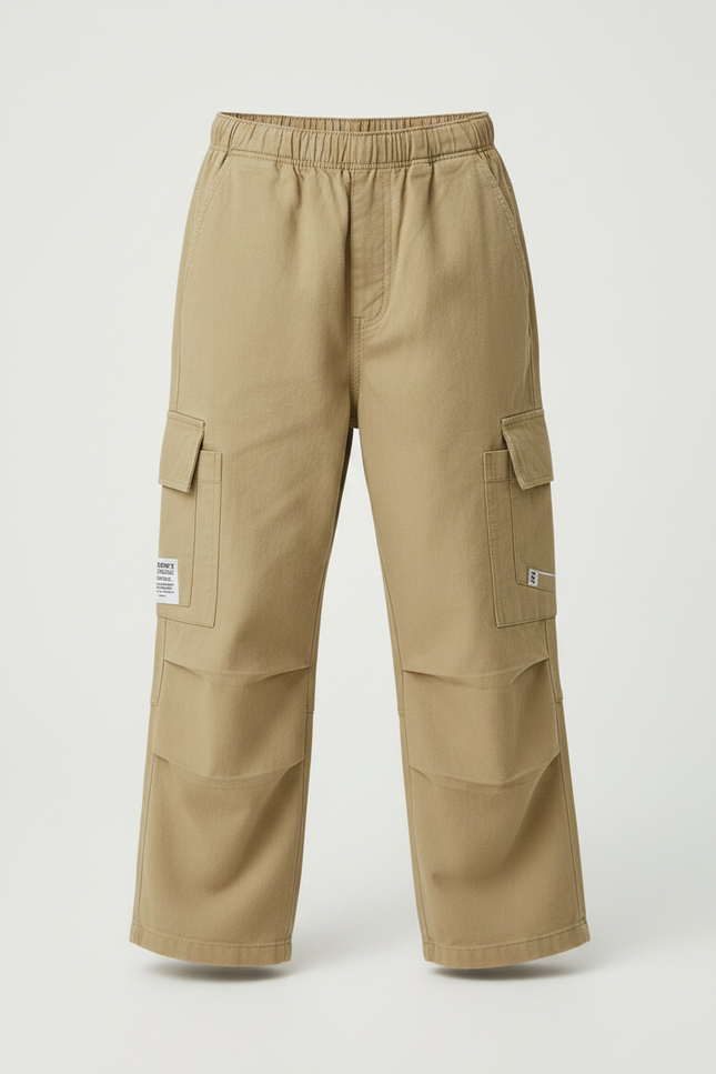 Pantalon Parachute Kaki Ample Coton Enfant Cargo - vue 3