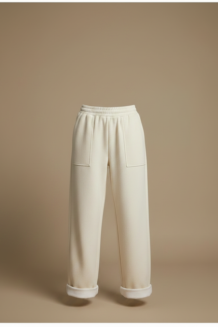 Pantalon Parachute Crème Laine Ample Droit Doux - Beige - vue 3