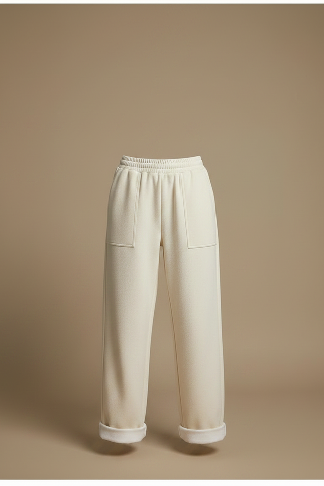 Pantalon Parachute Crème Laine Ample Droit Doux - Beige - vue 3