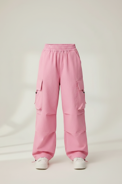 Pantalon Parachute Rose Baggy Cargo Enfant Streetwear - Polyester - vue 3