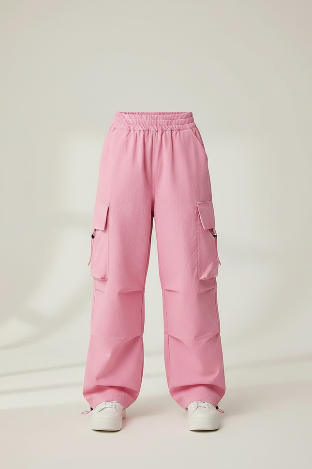 Pantalon Parachute Rose Baggy Cargo Enfant Streetwear - Polyester - vue 3