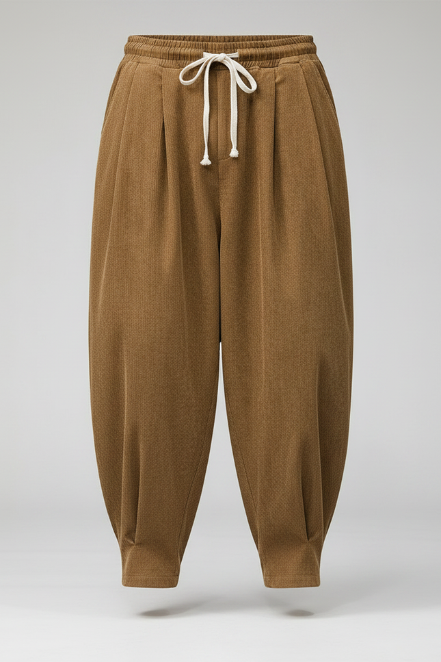 Pantalon Parachute Marron Ample Côtelé Décontracté Homme - Cordé - vue 3