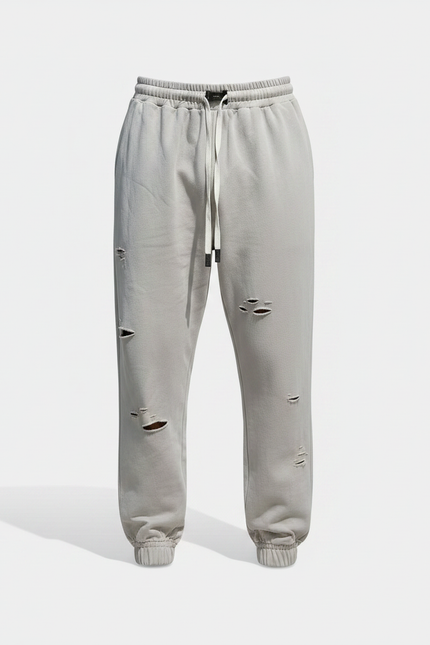 Pantalon Parachute Gris Déchiré Cordon Jogging Homme - Molleton - vue 3
