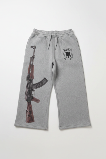 Pantalon Parachute Gris Imprimé AK-47 Molletonné Décontracté Large - vue 2