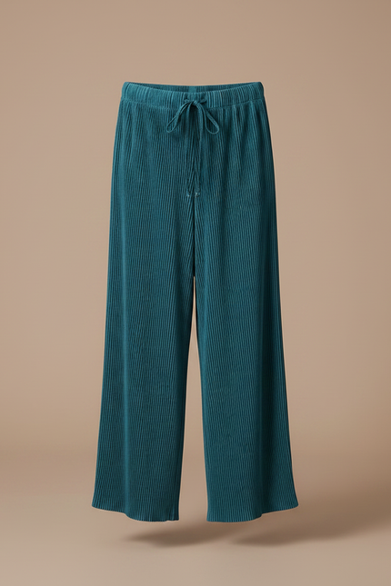 Pantalon Parachute Plissé Ample Fluide Vert Émeraude - Polyester - vue 3