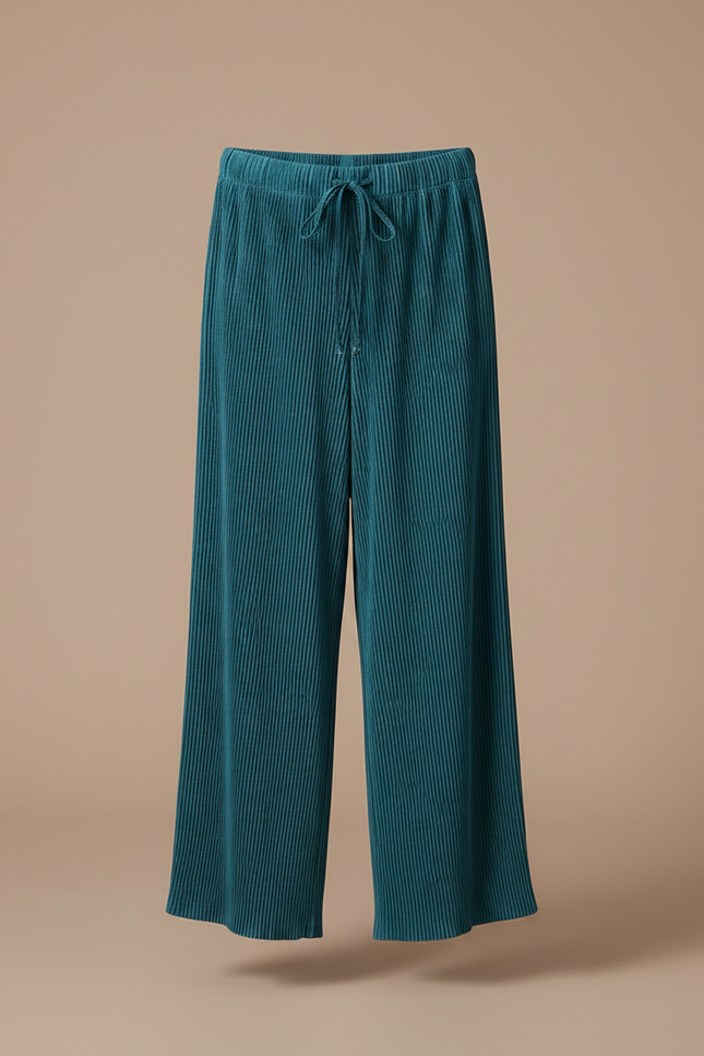 Pantalon Parachute Plissé Ample Fluide Vert Émeraude - Polyester - vue 3