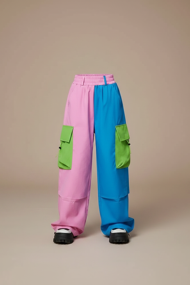 Pantalon Parachute Bicolore Cargo Ample Fille - Multicolore Polyester - vue 3