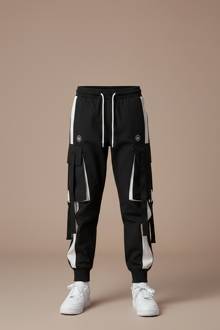 Pantalon Parachute Noir Cargo Cordon Ample Garçon - Polyester - vue 3