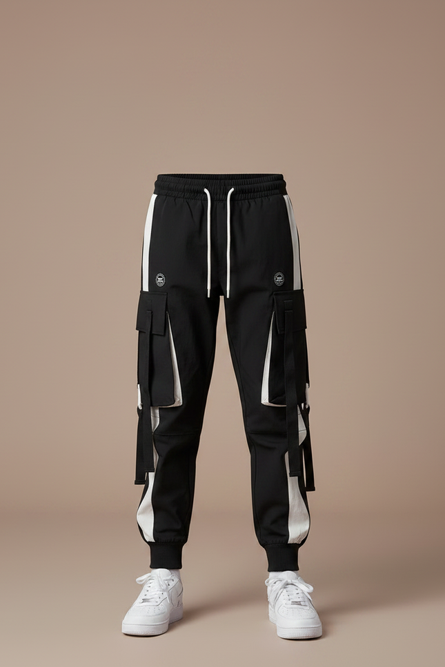 Pantalon Parachute Noir Cargo Cordon Ample Garçon - Polyester - vue 3