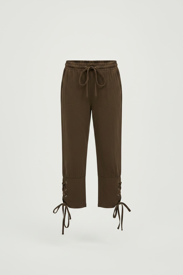 Pantalon Parachute Kaki Coton Ample Lacets Enfant - vue 3