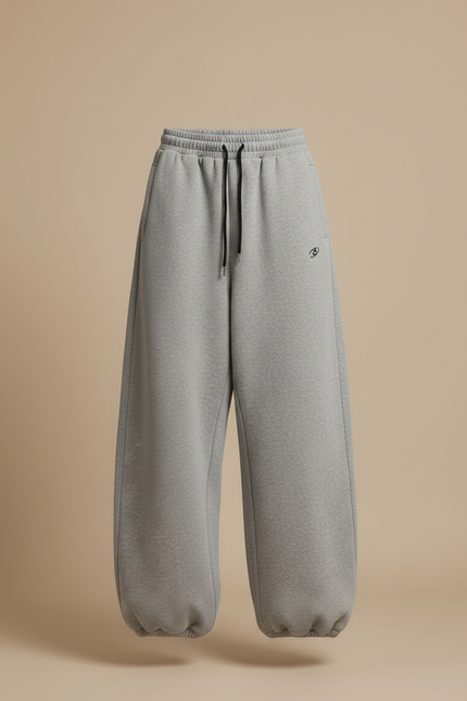 Pantalon Parachute Gris Ample Molleton Brodé Décontracté - vue 3