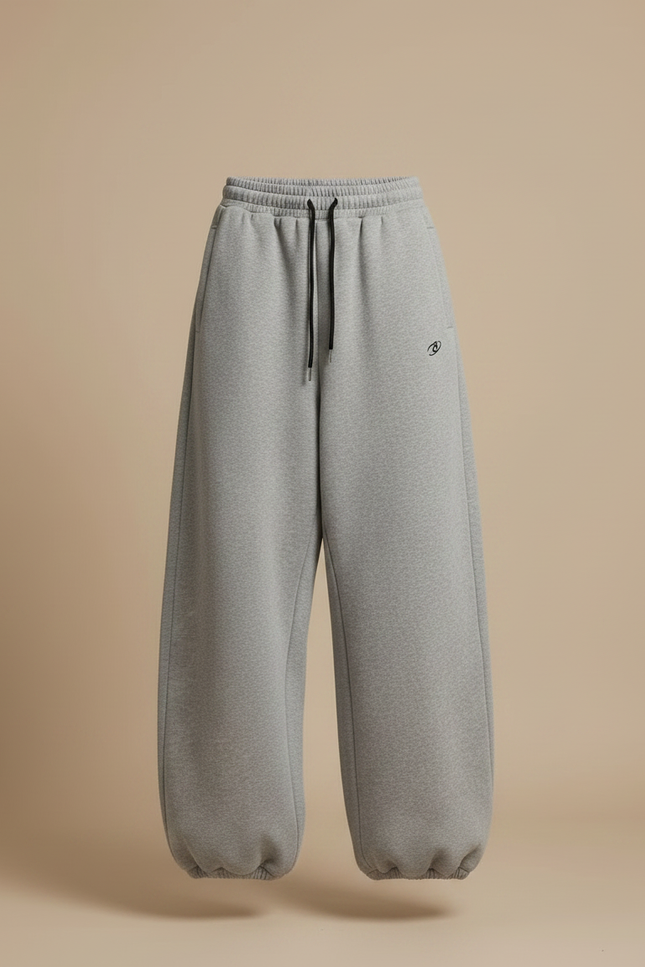 Pantalon Parachute Gris Ample Molleton Brodé Décontracté - vue 3