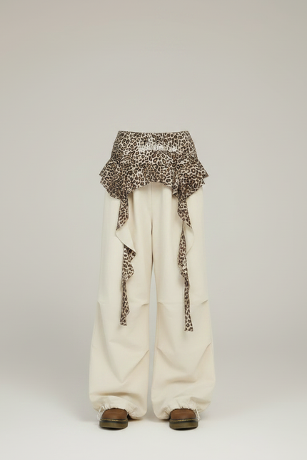 Pantalon Parachute Crème Ample Léopard Enfant Décontracté - Beige Coton - vue 3