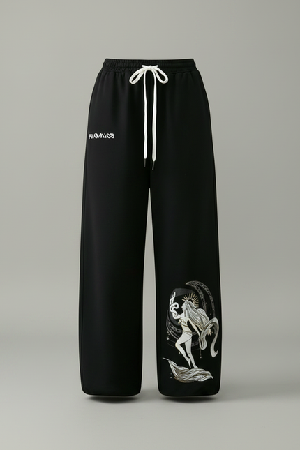 Pantalon Parachute Noir Ample Imprimé Y2K Femme - Molleton - vue 3