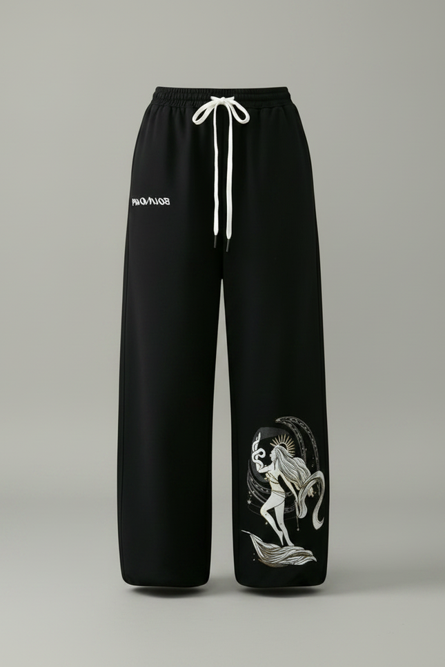 Pantalon Parachute Noir Ample Imprimé Y2K Femme - Molleton - vue 3