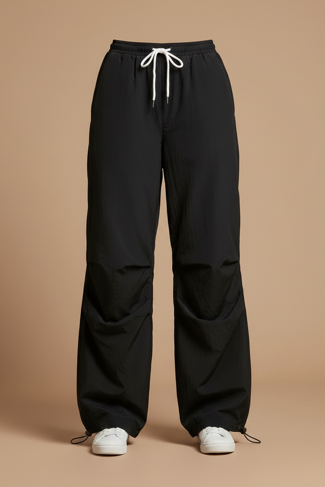 Pantalon Parachute Noir Ample Fluide Streetwear Femme - Polyester - vue 3