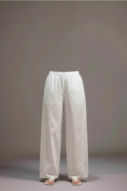 Pantalon Parachute Blanc Ample Fluide Décontracté Femme - Lin - vue 3