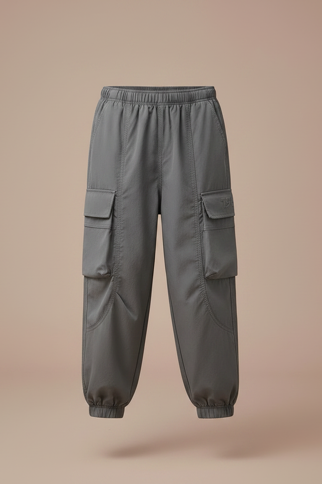 Pantalon Parachute Gris Ample Cargo Garçon Décontracté - Polyester - vue 3