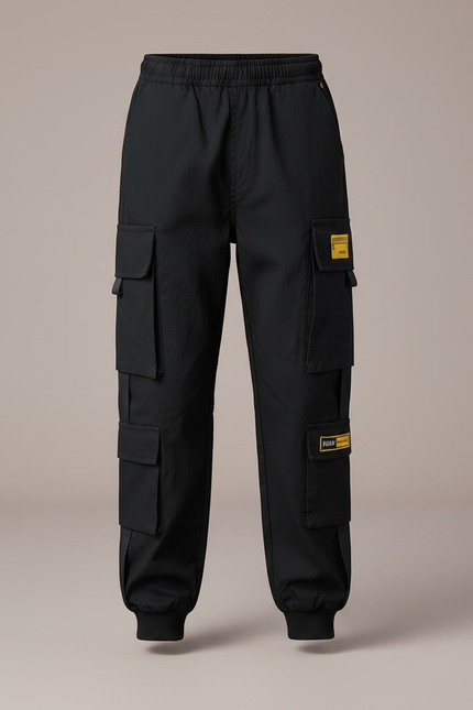 Pantalon Parachute Noir Cargo Ample Décontracté Garçon - Toile - vue 3