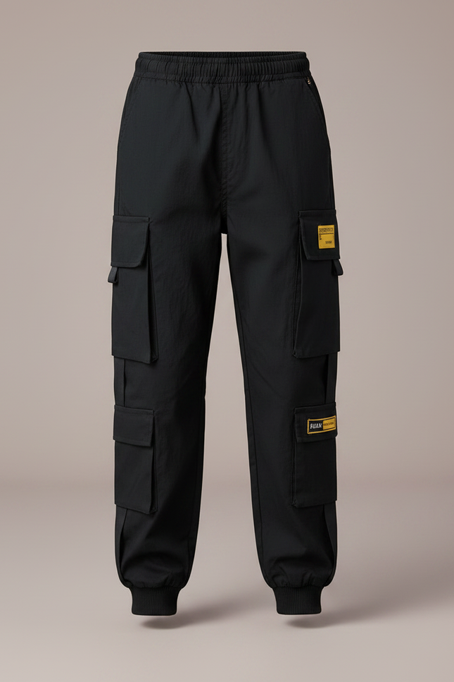 Pantalon Parachute Noir Cargo Ample Décontracté Garçon - Toile - vue 3