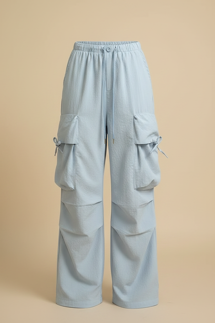 Pantalon Parachute Bleu Ciel Ample Cargo Décontracté Femme - Polyester - vue 3
