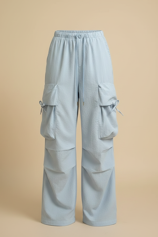 Pantalon Parachute Bleu Ciel Ample Cargo Décontracté Femme - Polyester - vue 3