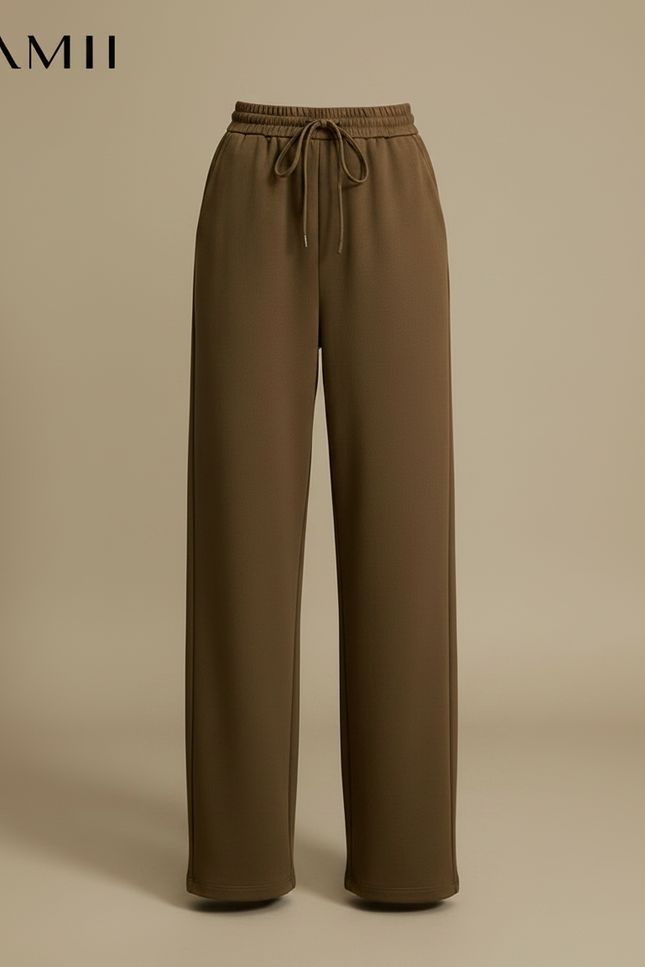 Pantalon Parachute Marron Ample Fluide Cordon Élastique - Kaki Polyester - vue 3