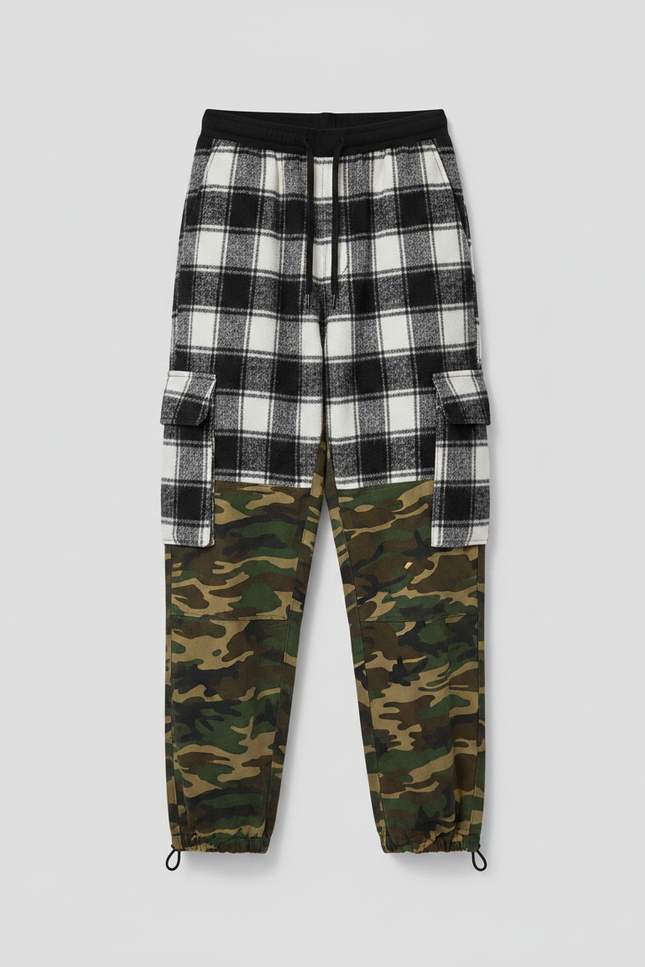 Pantalon Parachute Carreaux Camouflage Ample Cargo Enfant - Imprimé Molleton - vue 3