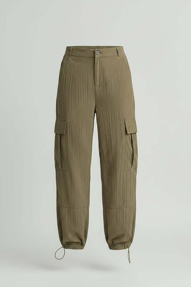 Pantalon Parachute Kaki Ample Cargo Côtelé Femme - Polyester - vue 3